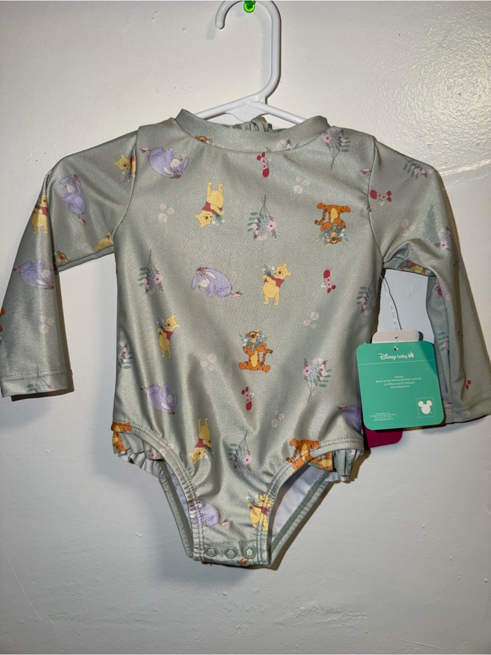 Disney Pastel Green Winnie the Pooh Print Long-Sleeve One-Piece
